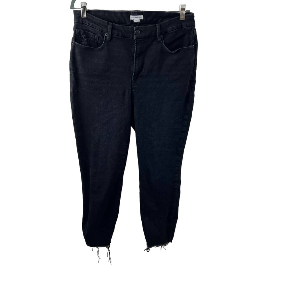 Good American Good Waist Black 16 Cropped Denim Jean Cotton High Rise Skinny Leg